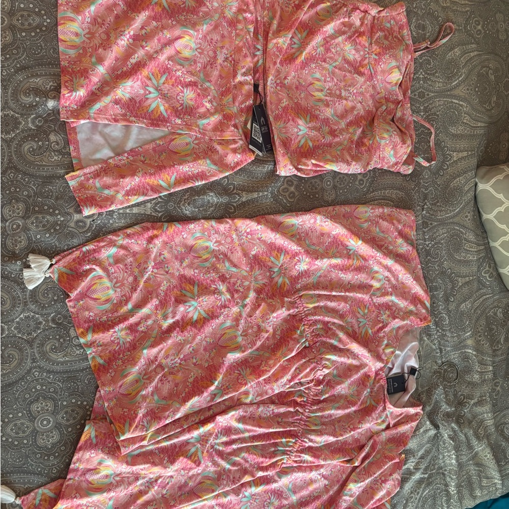 NWT Talbots Cabana Life Pink and Yellow Floral swimsuit/ coverup matching set